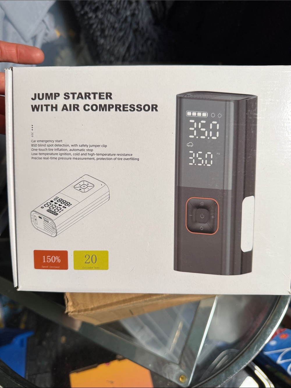 NEW Portable Jump Starter with Air Compressor - Black
